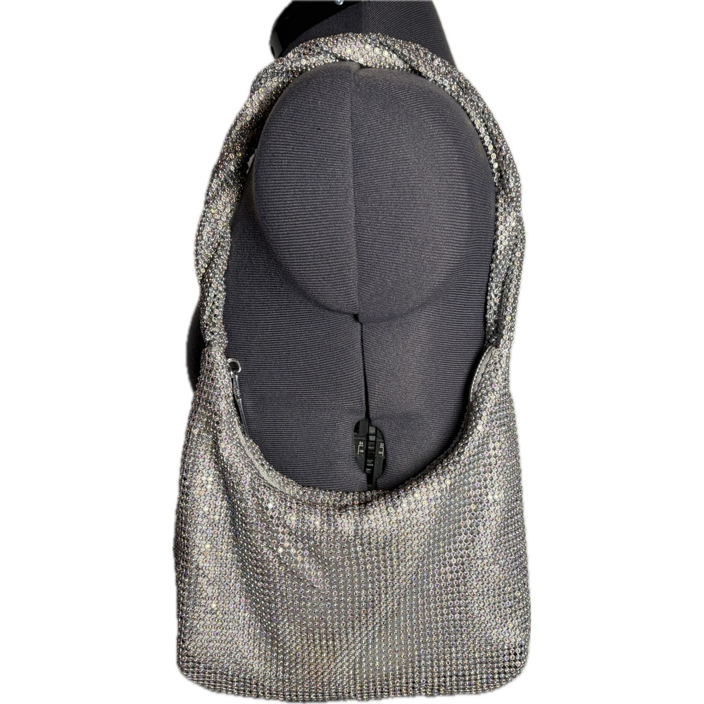 Vintage‎ Y2K Rhinestone Hobo Shoulder Bag Silver Crystal Mesh Sparkle Purse